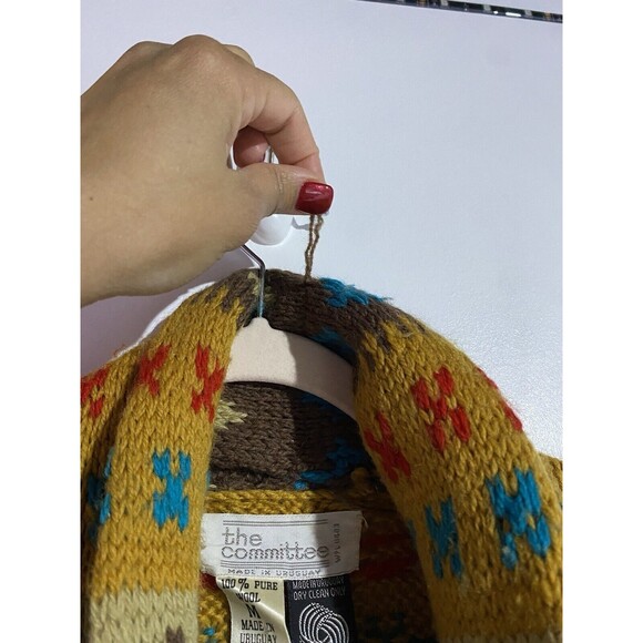 Vtg Cardigan Sweater M Brown Wool 70s Western Fall Bohemian Aztec Cabincore - Picture 3 of 14